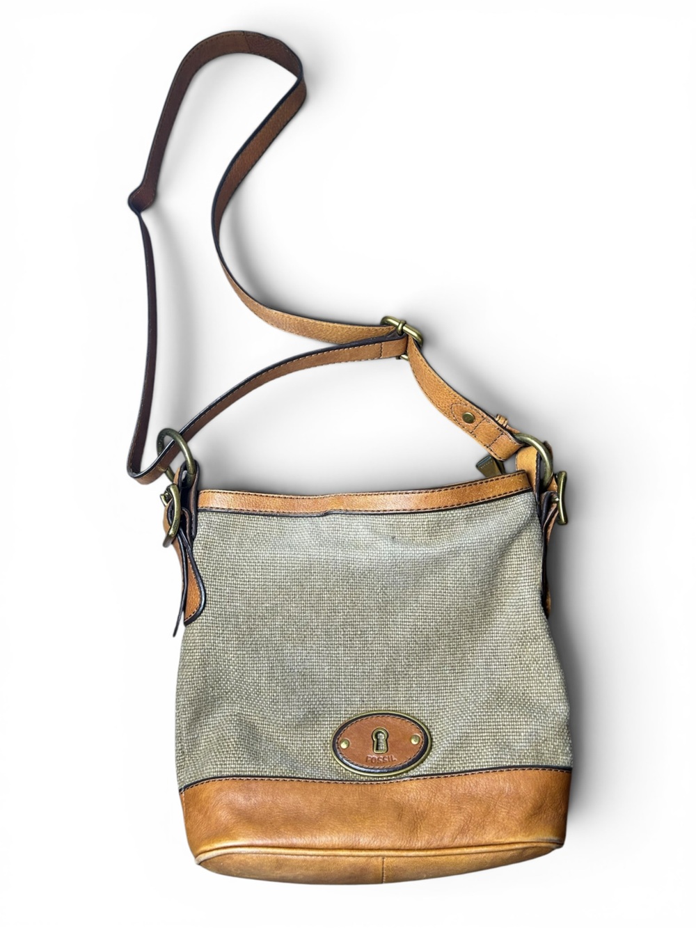 Fossil Canvas & Brown Leather Trim Crossbody Bag